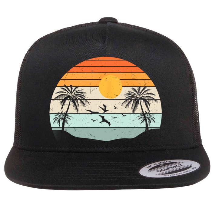 Palm Trees Summer Vacation Beach Sunshine Summer Retro Gifts Flat Bill Trucker Hat