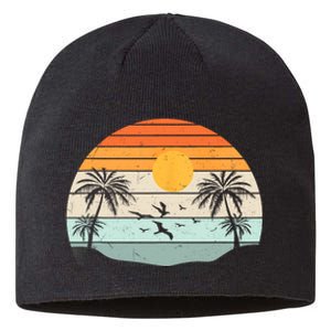 Palm Trees Summer Vacation Beach Sunshine Summer Retro Gifts Sustainable Beanie