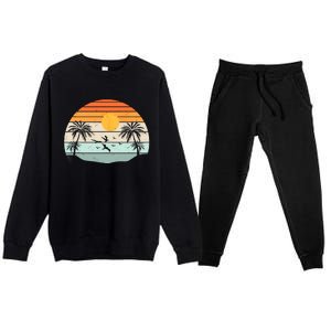 Palm Trees Summer Vacation Beach Sunshine Summer Retro Gifts Premium Crewneck Sweatsuit Set