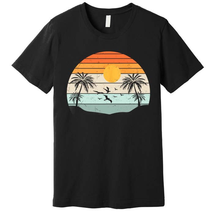 Palm Trees Summer Vacation Beach Sunshine Summer Retro Gifts Premium T-Shirt