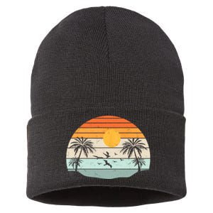 Palm Trees Summer Vacation Beach Sunshine Summer Retro Gifts Sustainable Knit Beanie