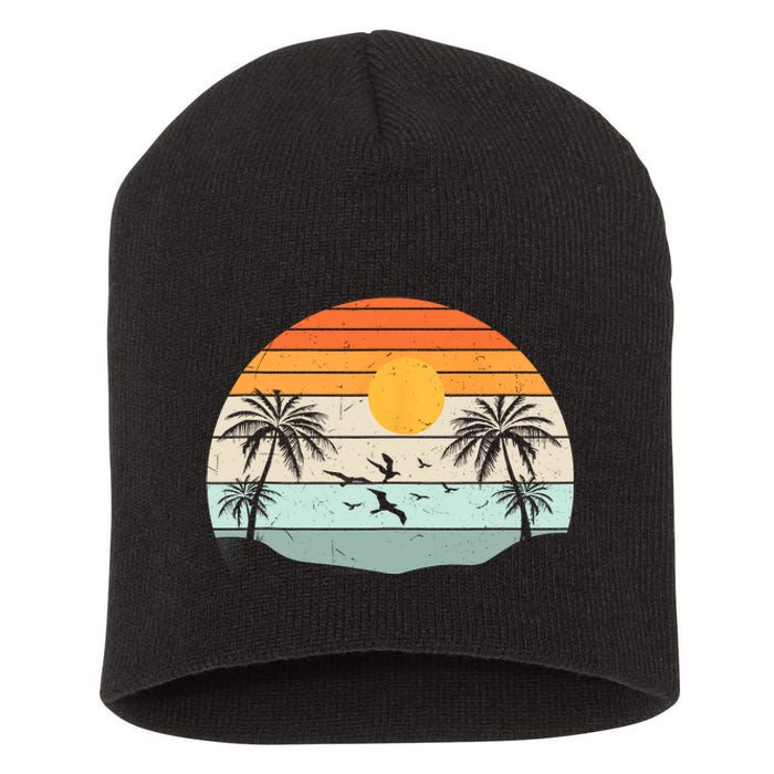 Palm Trees Summer Vacation Beach Sunshine Summer Retro Gifts Short Acrylic Beanie