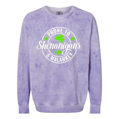 Prone To Shenanigans And Malarkey St Patricks Day Colorblast Crewneck Sweatshirt