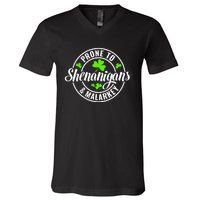 Prone To Shenanigans And Malarkey St Patricks Day V-Neck T-Shirt