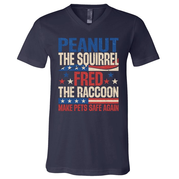 Peanut The Squirrel Fred The Raccoon Make Pets Safe Again V-Neck T-Shirt