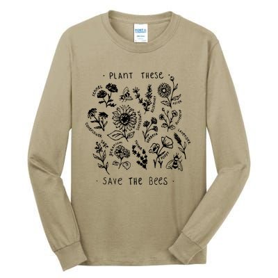 Plant These Save The Bees Sunflower Fennel Asre Lavender Farm Tall Long Sleeve T-Shirt