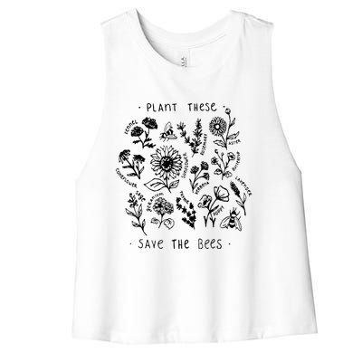 Plant These Save The Bees Sunflower Fennel Asre Lavender Farm Women's Racerback Cropped Tank