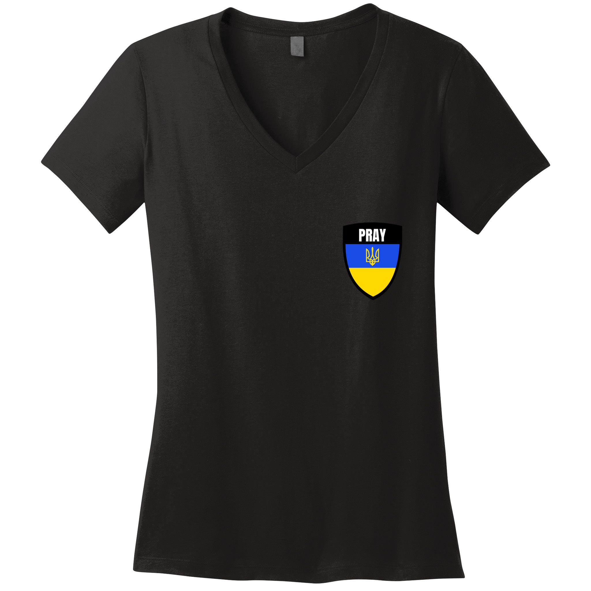 Pray Tactical Support Ukrainian Flag Shield I Stand With Ukraine Military Women's V-Neck T-Shirt