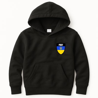 Pray Tactical Support Ukrainian Flag Shield I Stand With Ukraine Military Kids Hoodie