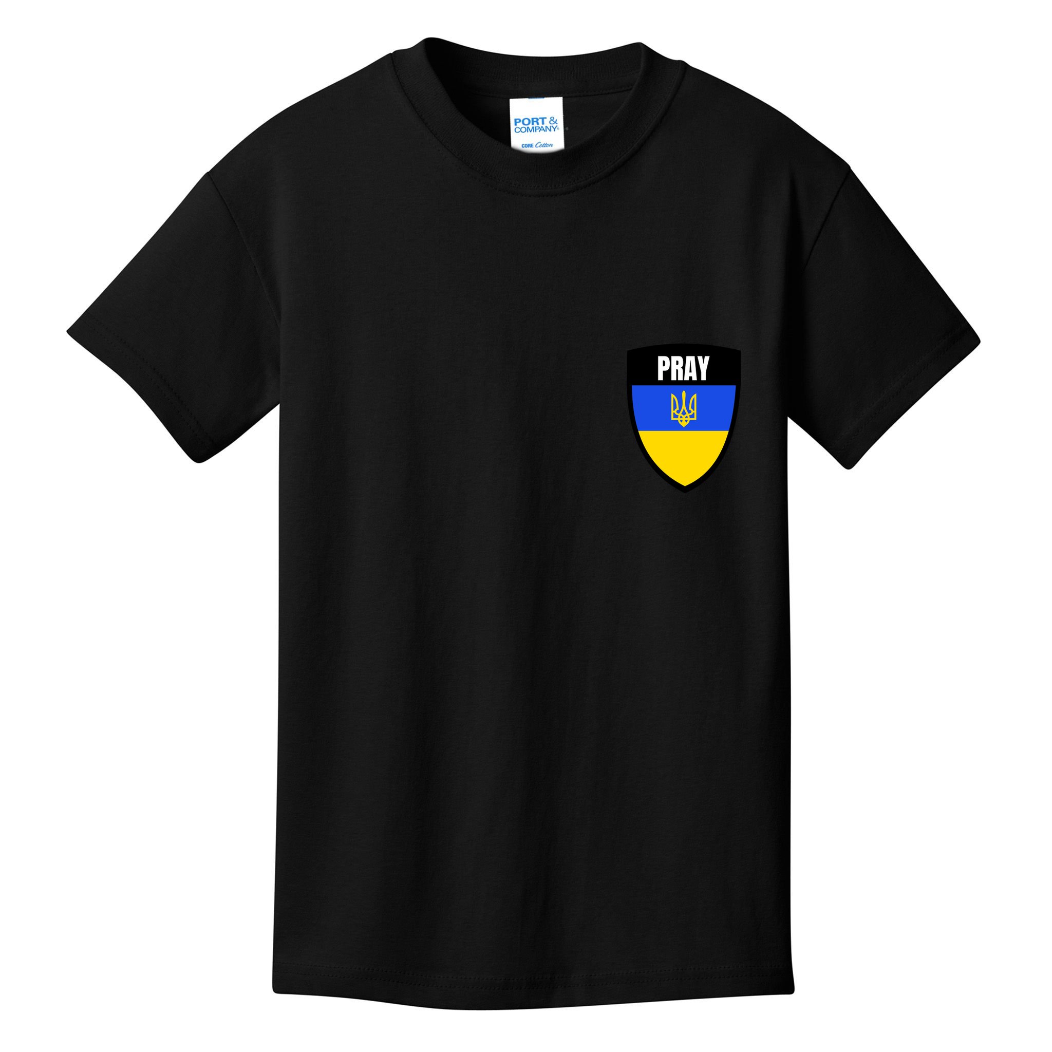 Pray Tactical Support Ukrainian Flag Shield I Stand With Ukraine Military Kids T-Shirt