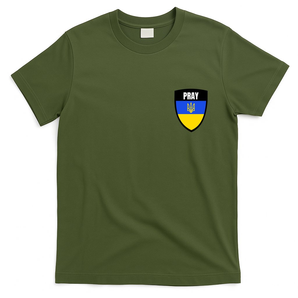 Pray Tactical Support Ukrainian Flag Shield I Stand With Ukraine Military T-Shirt