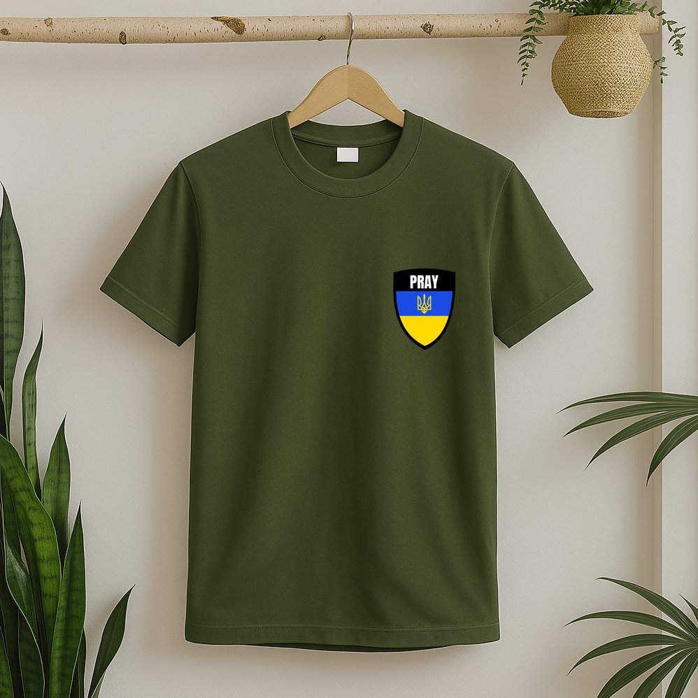 Pray Tactical Support Ukrainian Flag Shield I Stand With Ukraine Military T-Shirt