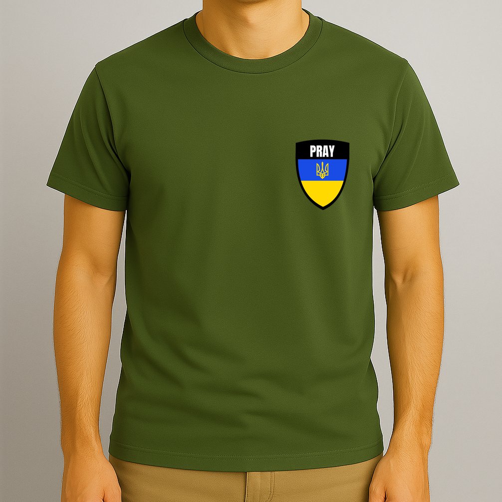 Pray Tactical Support Ukrainian Flag Shield I Stand With Ukraine Military T-Shirt