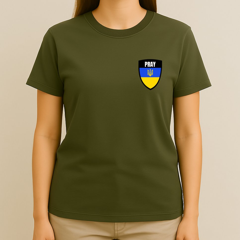 Pray Tactical Support Ukrainian Flag Shield I Stand With Ukraine Military T-Shirt