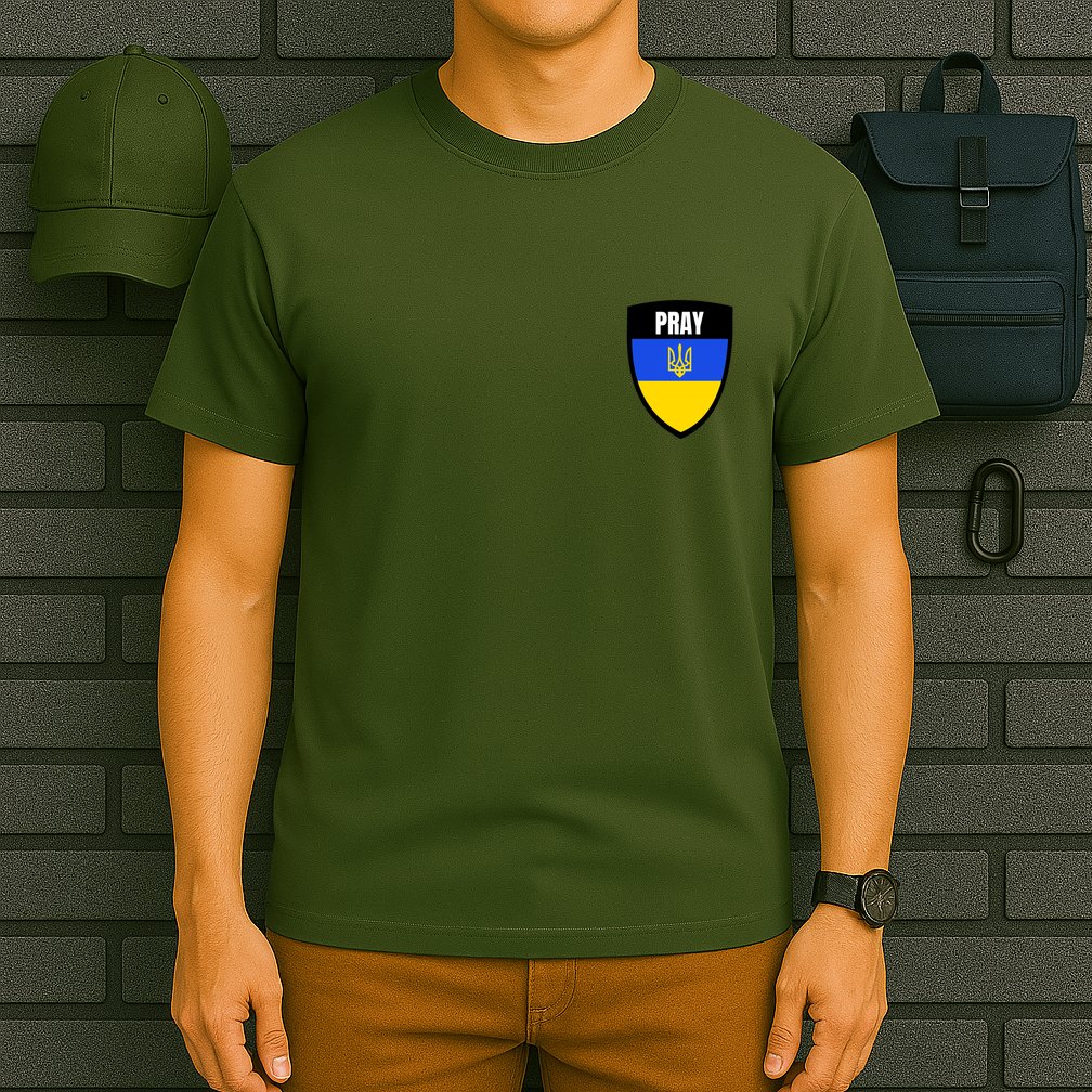 Pray Tactical Support Ukrainian Flag Shield I Stand With Ukraine Military T-Shirt