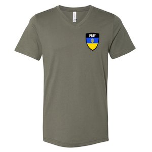 Pray Tactical Support Ukrainian Flag Shield I Stand With Ukraine Military V-Neck T-Shirt