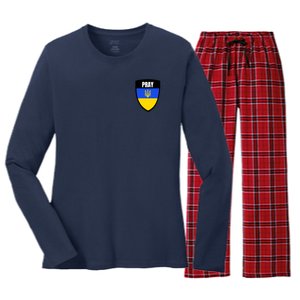 Pray Tactical Support Ukrainian Flag Shield I Stand With Ukraine Military Women's Long Sleeve Flannel Pajama Set 