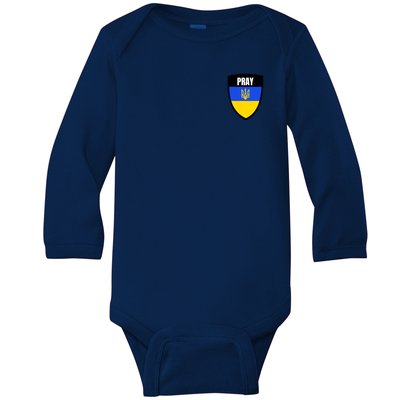 Pray Tactical Support Ukrainian Flag Shield I Stand With Ukraine Military Baby Long Sleeve Bodysuit