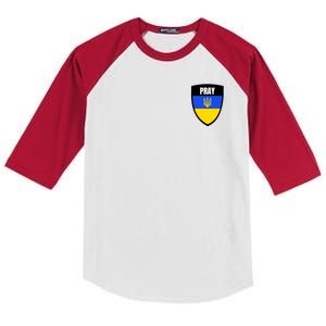 Pray Tactical Support Ukrainian Flag Shield I Stand With Ukraine Military Kids Colorblock Raglan Jersey