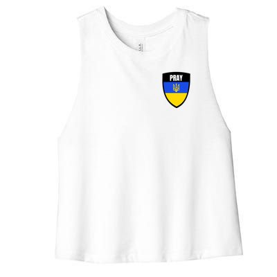 Pray Tactical Support Ukrainian Flag Shield I Stand With Ukraine Military Women's Racerback Cropped Tank