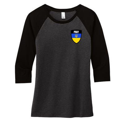 Pray Tactical Support Ukrainian Flag Shield I Stand With Ukraine Military Women's Tri-Blend 3/4-Sleeve Raglan Shirt