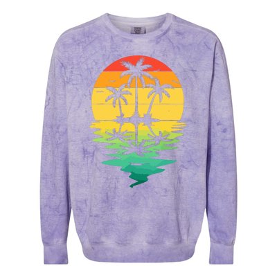 Palm Tree Silhouette Sunset Retro Vintage 70s Nature Lover Colorblast Crewneck Sweatshirt