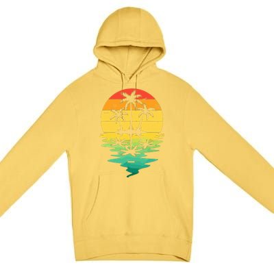 Palm Tree Silhouette Sunset Retro Vintage 70s Nature Lover Premium Pullover Hoodie