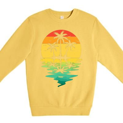 Palm Tree Silhouette Sunset Retro Vintage 70s Nature Lover Premium Crewneck Sweatshirt