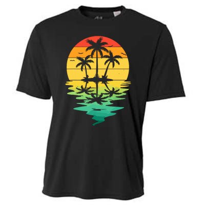 Palm Tree Silhouette Sunset Retro Vintage 70s Nature Lover Cooling Performance Crew T-Shirt