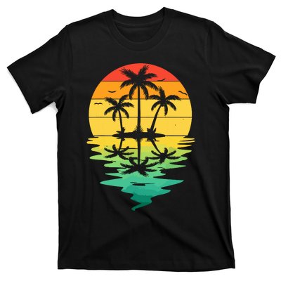 Palm Tree Silhouette Sunset Retro Vintage 70s Nature Lover T-Shirt