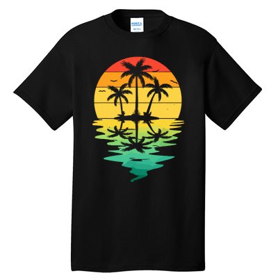 Palm Tree Silhouette Sunset Retro Vintage 70s Nature Lover Tall T-Shirt