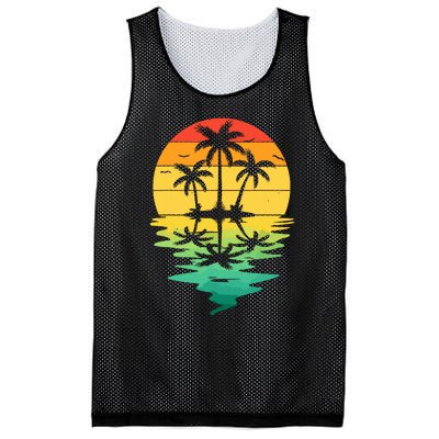 Palm Tree Silhouette Sunset Retro Vintage 70s Nature Lover Mesh Reversible Basketball Jersey Tank