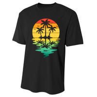 Palm Tree Silhouette Sunset Retro Vintage 70s Nature Lover Performance Sprint T-Shirt