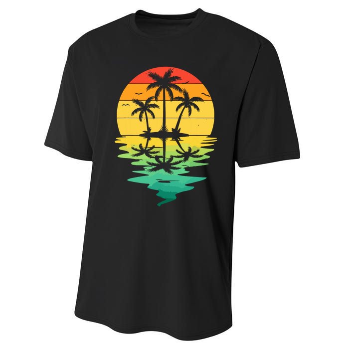 Palm Tree Silhouette Sunset Retro Vintage 70s Nature Lover Performance Sprint T-Shirt