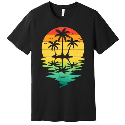 Palm Tree Silhouette Sunset Retro Vintage 70s Nature Lover Premium T-Shirt