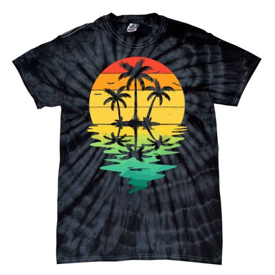 Palm Tree Silhouette Sunset Retro Vintage 70s Nature Lover Tie-Dye T-Shirt