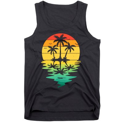 Palm Tree Silhouette Sunset Retro Vintage 70s Nature Lover Tank Top