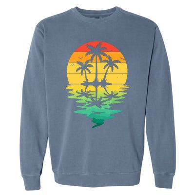 Palm Tree Silhouette Sunset Retro Vintage 70s Nature Lover Garment-Dyed Sweatshirt