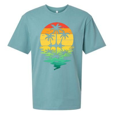 Palm Tree Silhouette Sunset Retro Vintage 70s Nature Lover Sueded Cloud Jersey T-Shirt