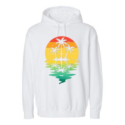 Palm Tree Silhouette Sunset Retro Vintage 70s Nature Lover Garment-Dyed Fleece Hoodie