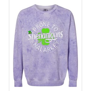 Prone To Shenanigans And Malarkey Funny St Patricks Day Colorblast Crewneck Sweatshirt