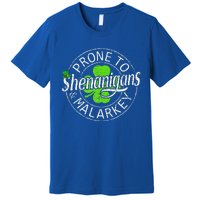 Prone To Shenanigans And Malarkey Funny St Patricks Day Premium T-Shirt