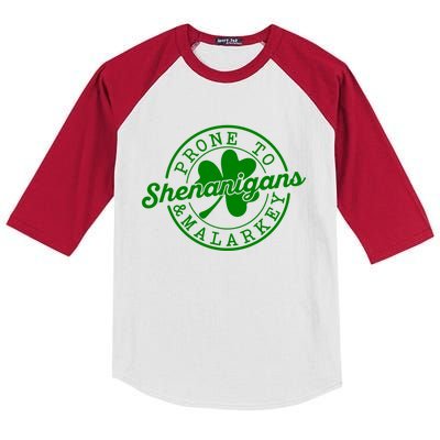 Prone To Shenanigans And Malarkey Funny St Patricks Day Design Kids Colorblock Raglan Jersey