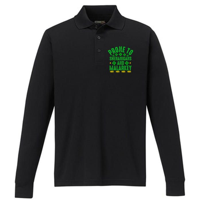 Prone To Shenanigans And Malarkey St Patricks Day Performance Long Sleeve Polo