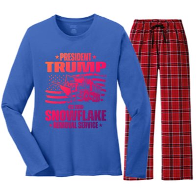 President Trump Snowflake Removal Service Funny Trump 2024 Cool Gift Women's Long Sleeve Flannel Pajama Set 