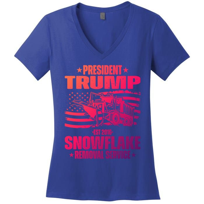 President Trump Snowflake Removal Service Funny Trump 2024 Cool Gift Women's V-Neck T-Shirt