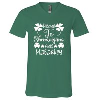 Prone To Shenanigans And Malarkey Funny St Patricks Day Design V-Neck T-Shirt