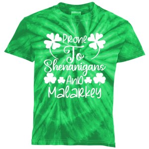 Prone To Shenanigans And Malarkey Funny St Patricks Day Design Kids Tie-Dye T-Shirt