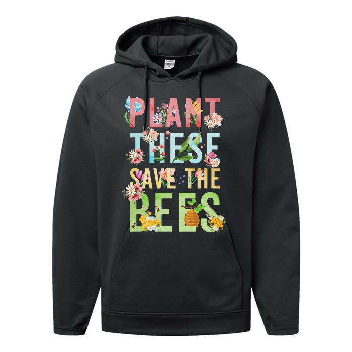 Plant These Save The Bees Botanical Vintage WildFlowers Performance Fleece Hoodie