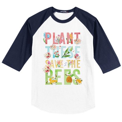 Plant These Save The Bees Botanical Vintage WildFlowers Baseball Sleeve Shirt